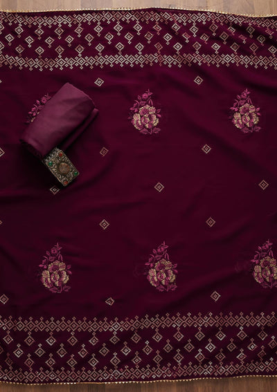Purple Sequins Georgette Unstitched Salwar Suit-Koskii