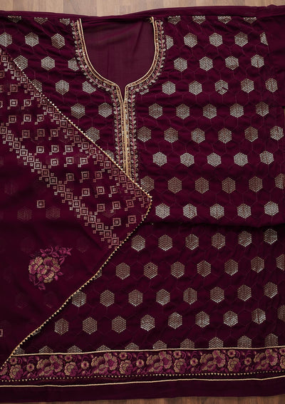 Purple Sequins Georgette Unstitched Salwar Suit-Koskii