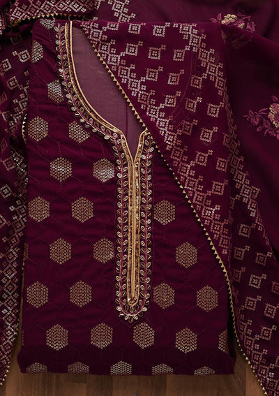 Purple Sequins Georgette Unstitched Salwar Suit-Koskii