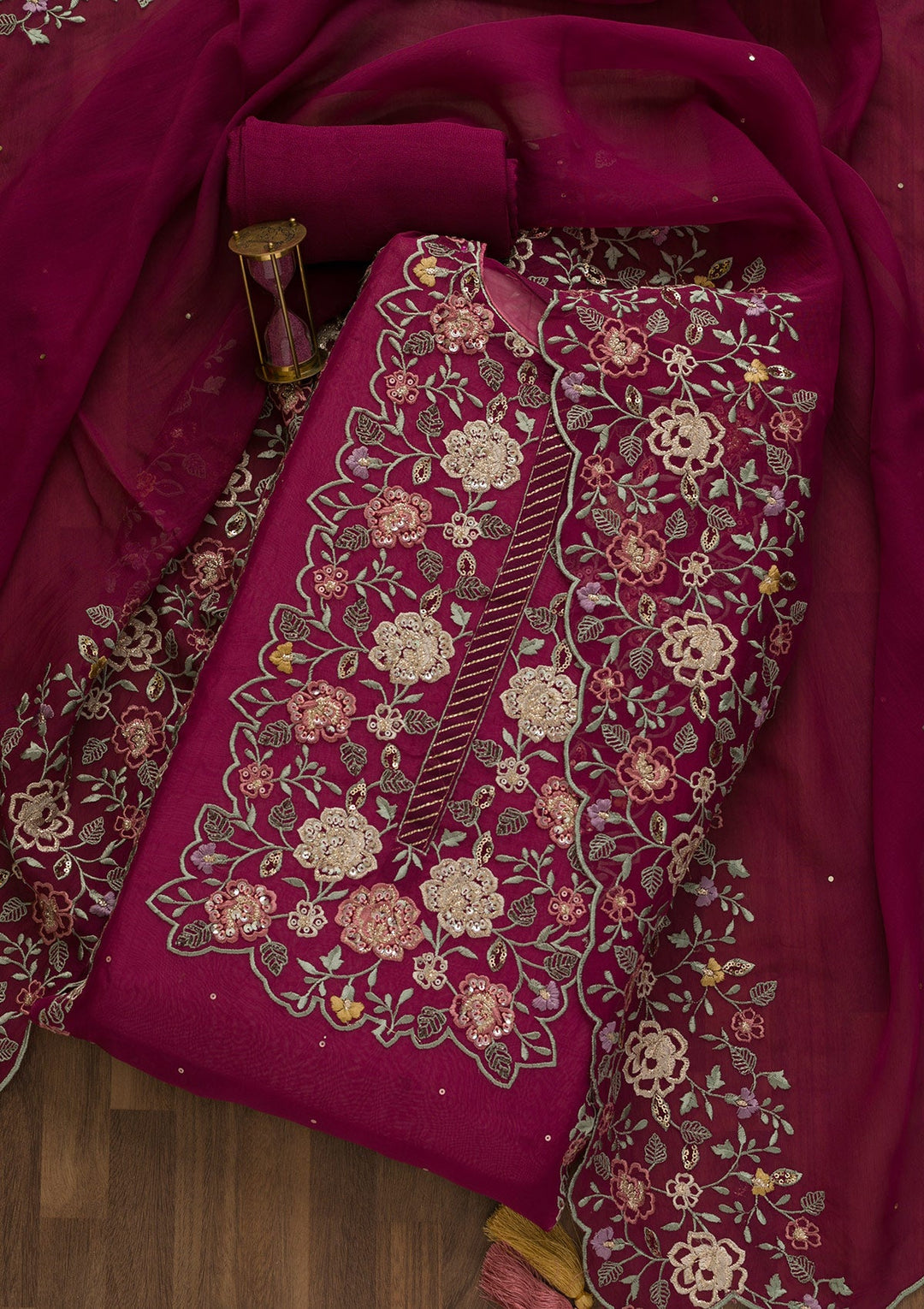 Purple Sequins Organza Unstitched Salwar Kameez-Koskii
