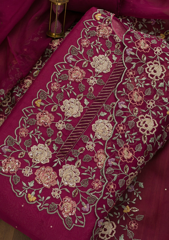 Purple Sequins Organza Unstitched Salwar Kameez-Koskii