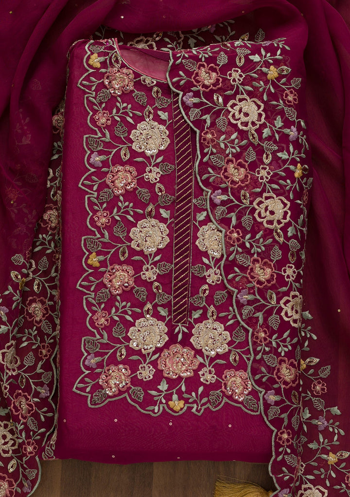 Purple Sequins Organza Unstitched Salwar Kameez-Koskii