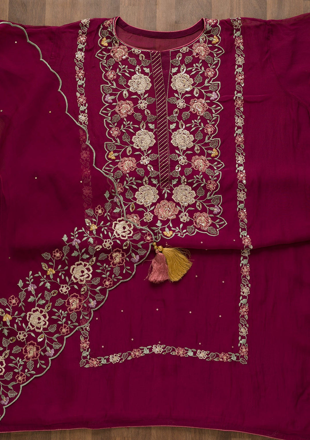 Purple Sequins Organza Unstitched Salwar Kameez-Koskii