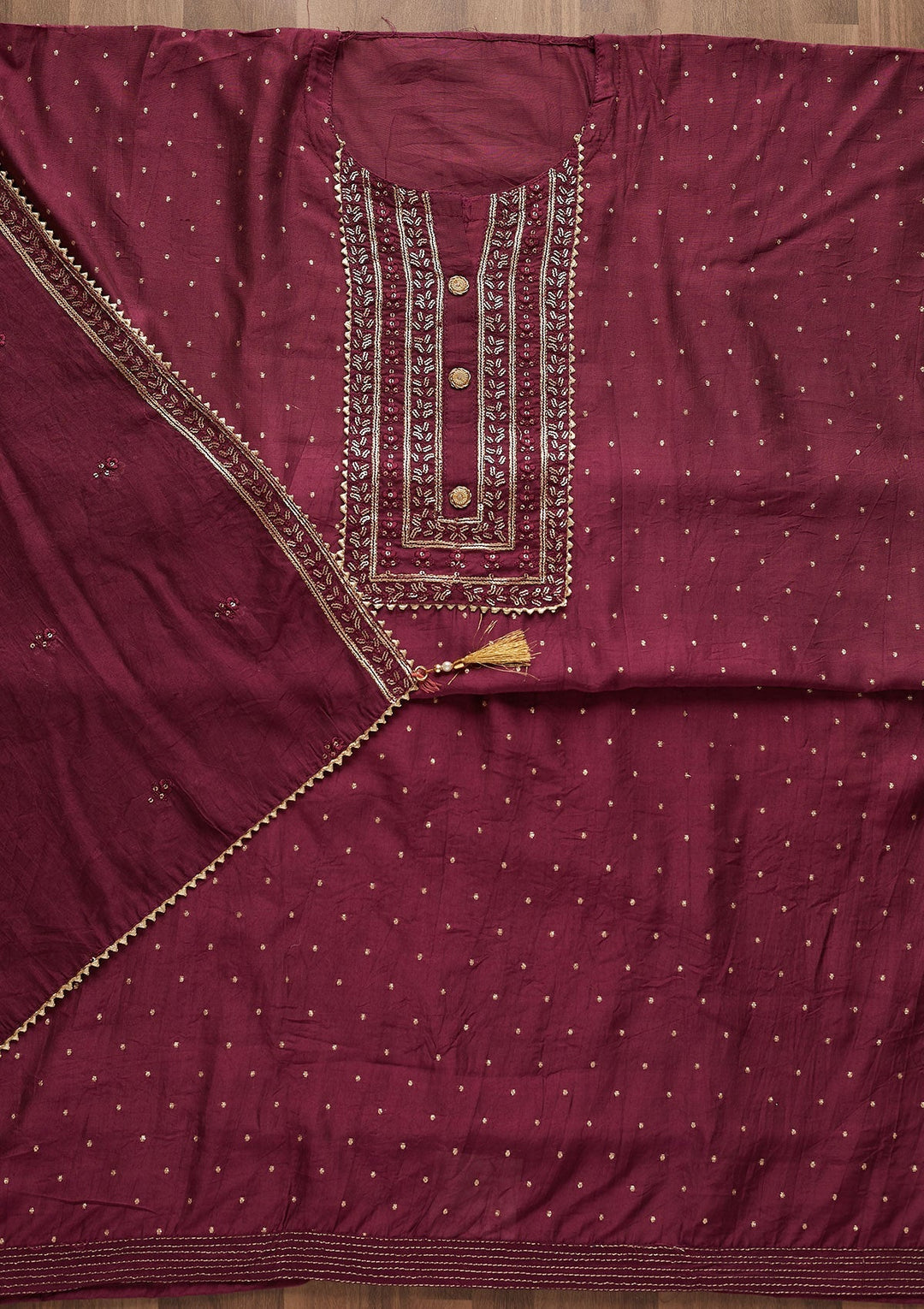 Purple Sequins Semi Crepe Designer Semi-Stitched Salwar Suit - Koskii