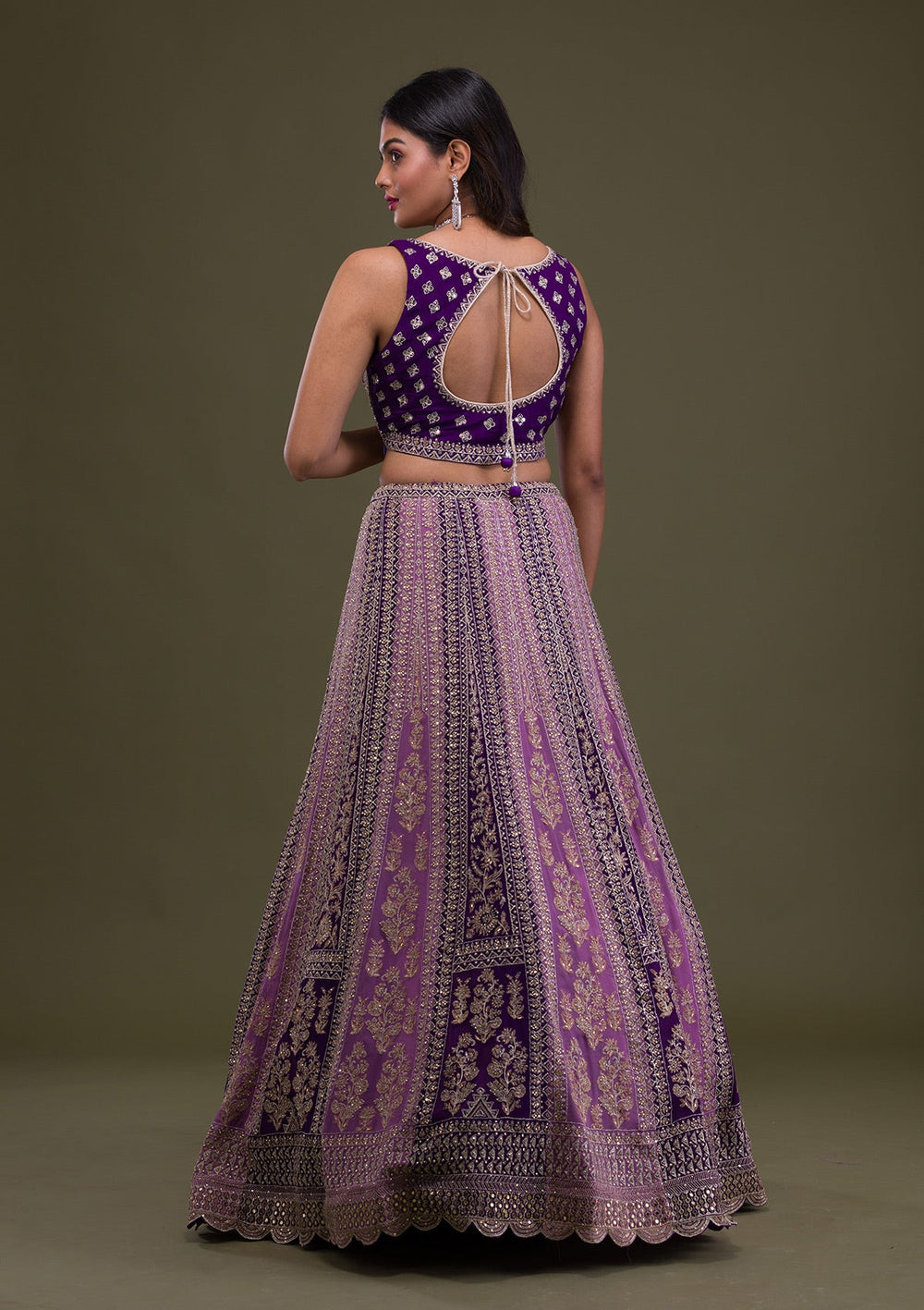 Purple Stonework Georgette Readymade Lehenga-Koskii