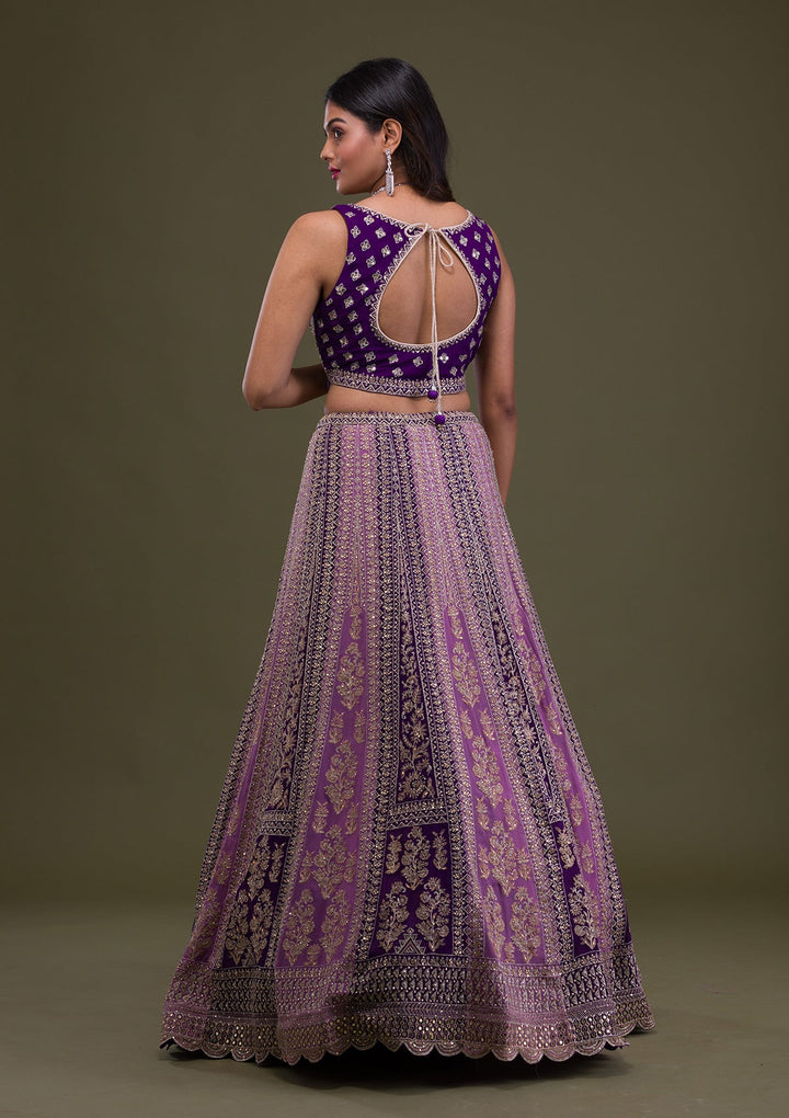 Purple Stonework Georgette Readymade Lehenga-Koskii