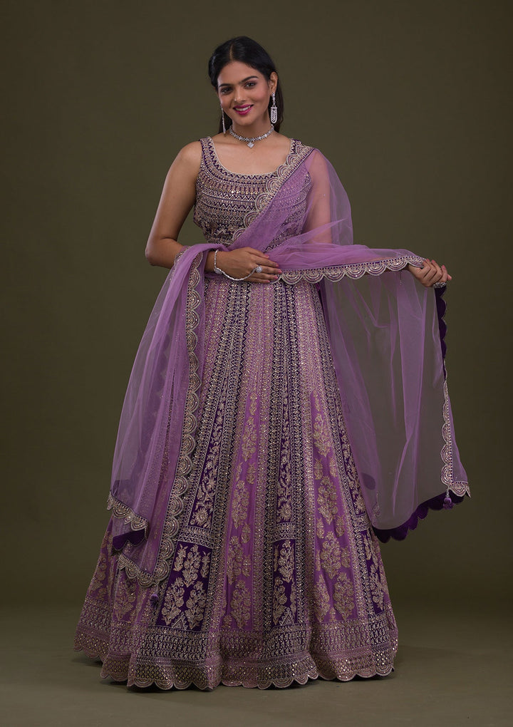 Purple Stonework Georgette Readymade Lehenga-Koskii