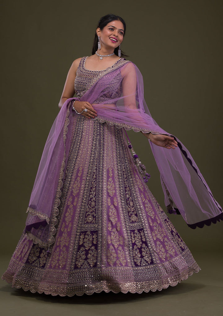 Purple Stonework Georgette Readymade Lehenga-Koskii