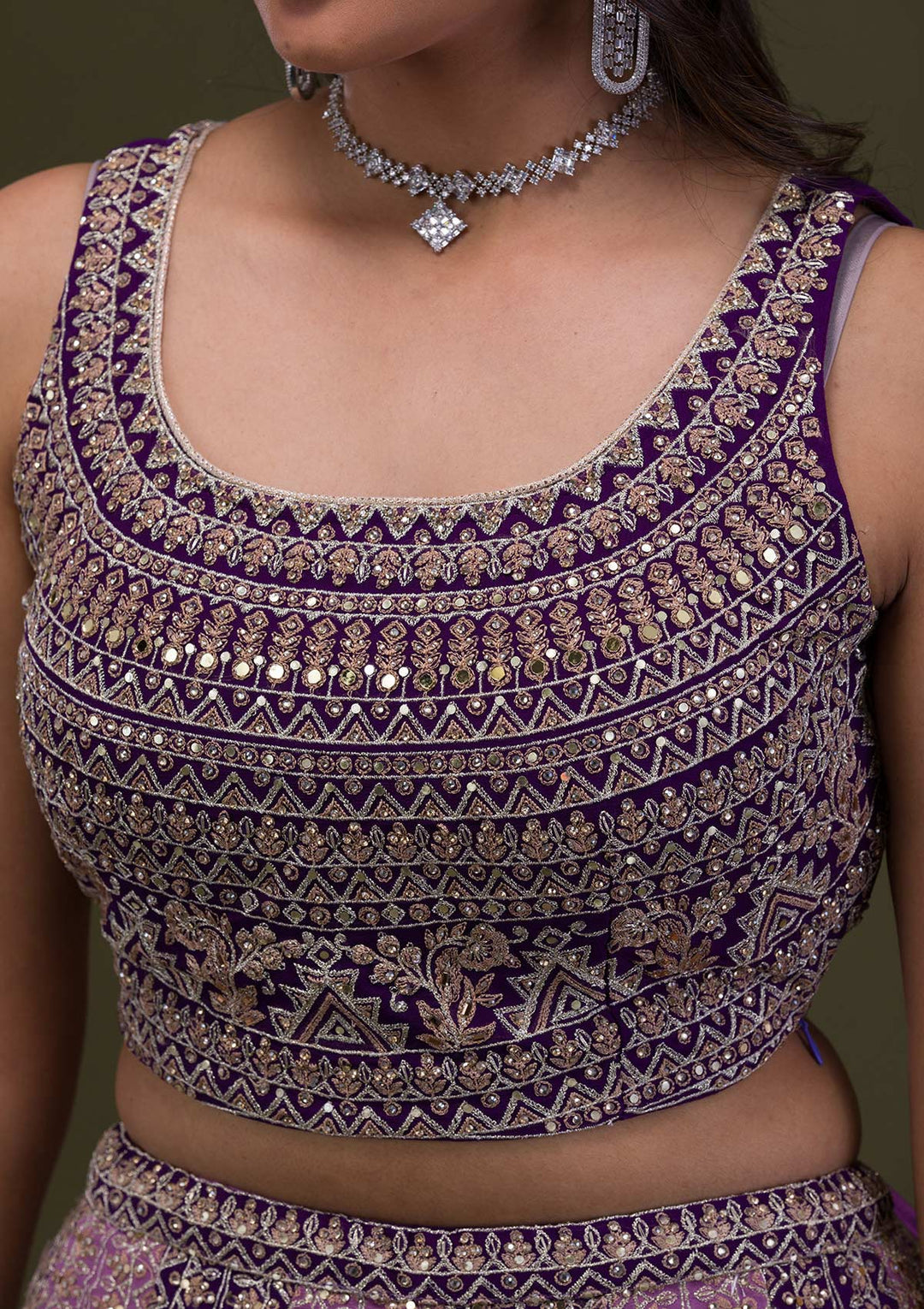 Purple Stonework Georgette Readymade Lehenga-Koskii