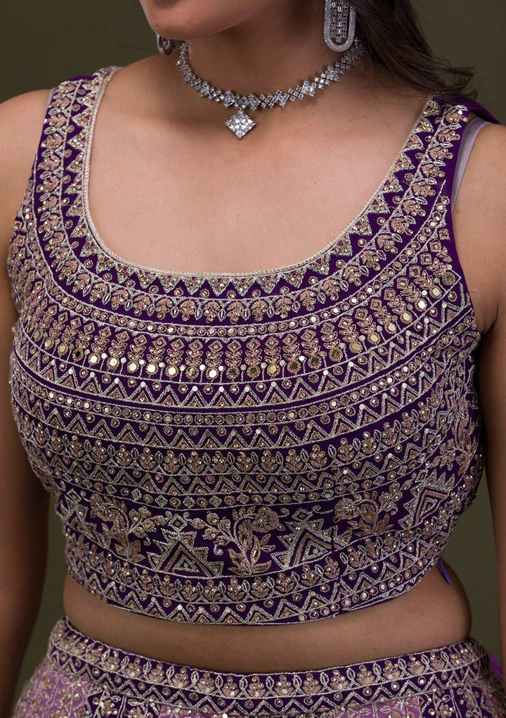 Purple Stonework Georgette Readymade Lehenga-Koskii