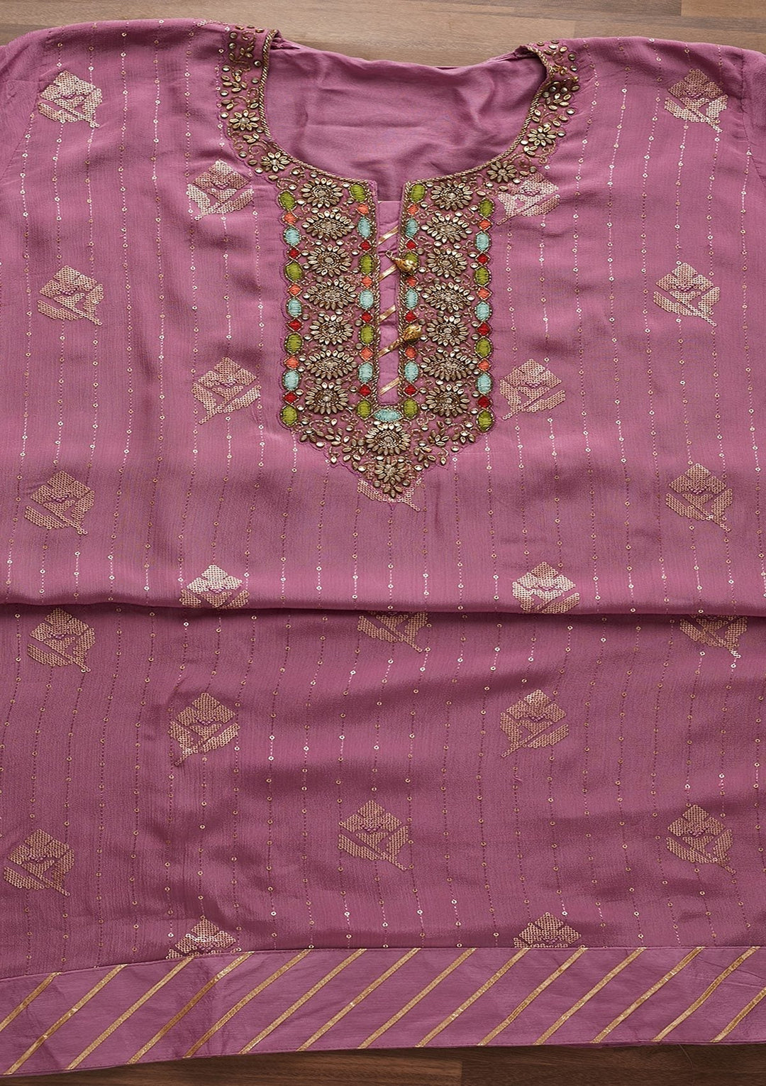 Purple Stonework Georgette Designer Unstitched Salwar Suit - Koskii