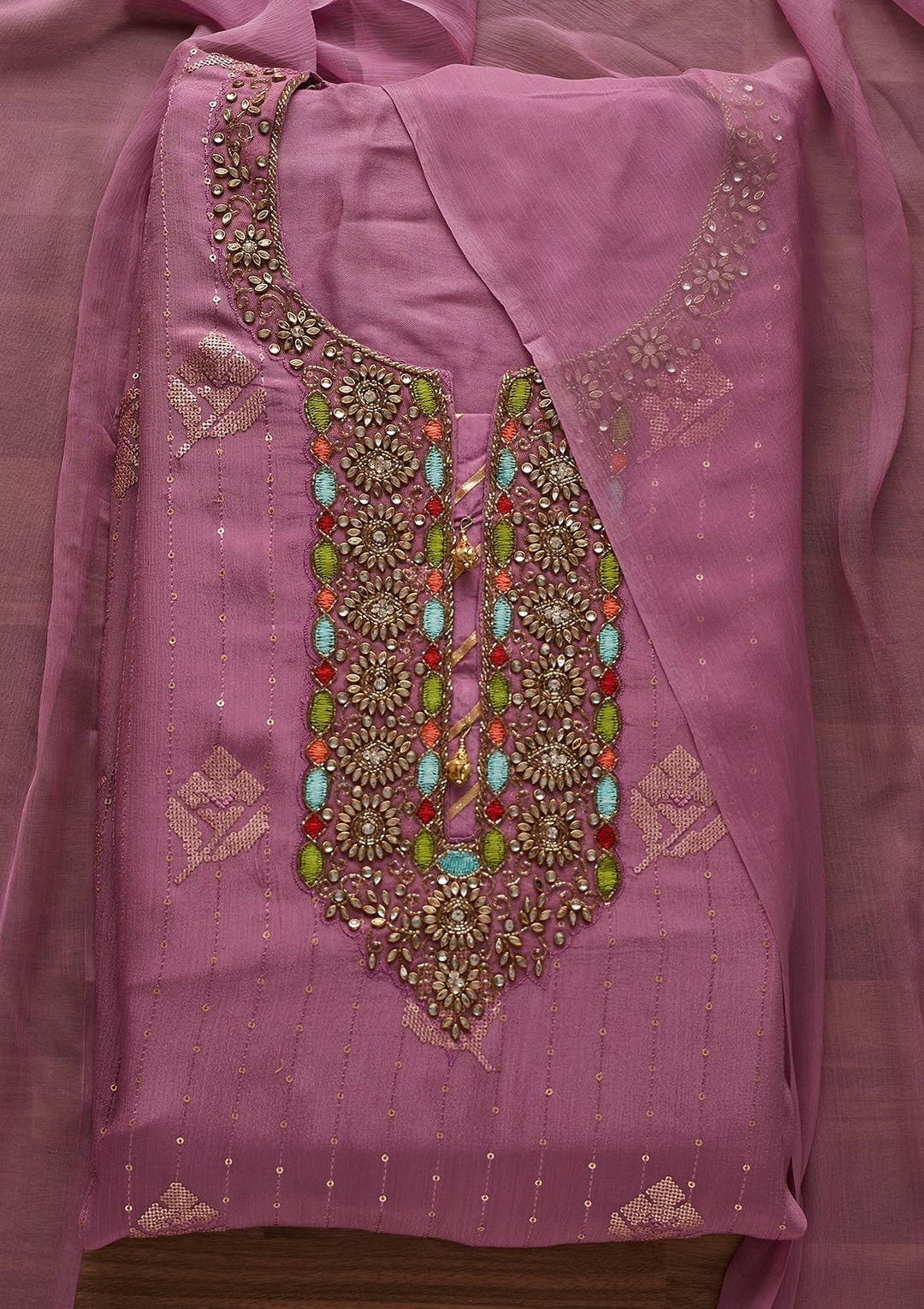 Purple Stonework Georgette Designer Unstitched Salwar Suit - Koskii
