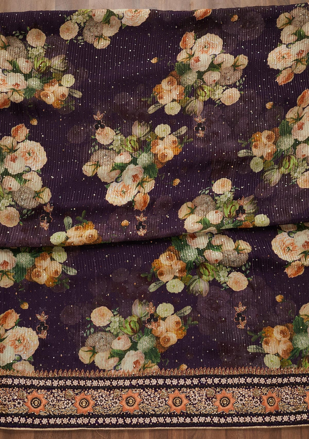 Purple Stonework Georgette Unstitched Salwar Suit - Koskii