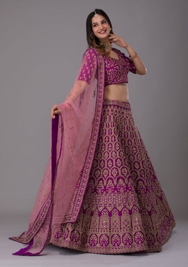 Purple Stonework Raw Silk Designer Lehenga-Koskii