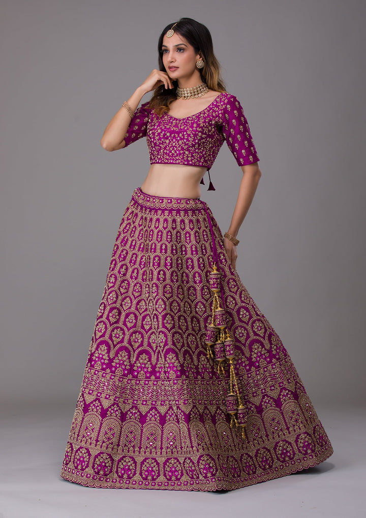 Purple Stonework Raw Silk Designer Lehenga-Koskii