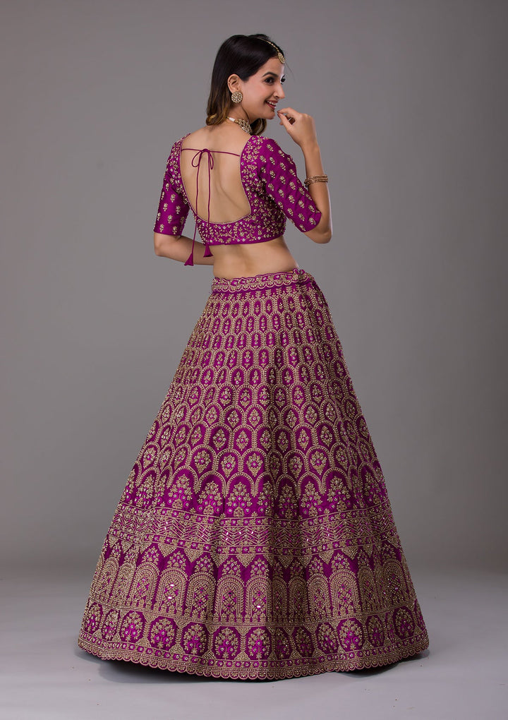 Purple Stonework Raw Silk Designer Lehenga-Koskii