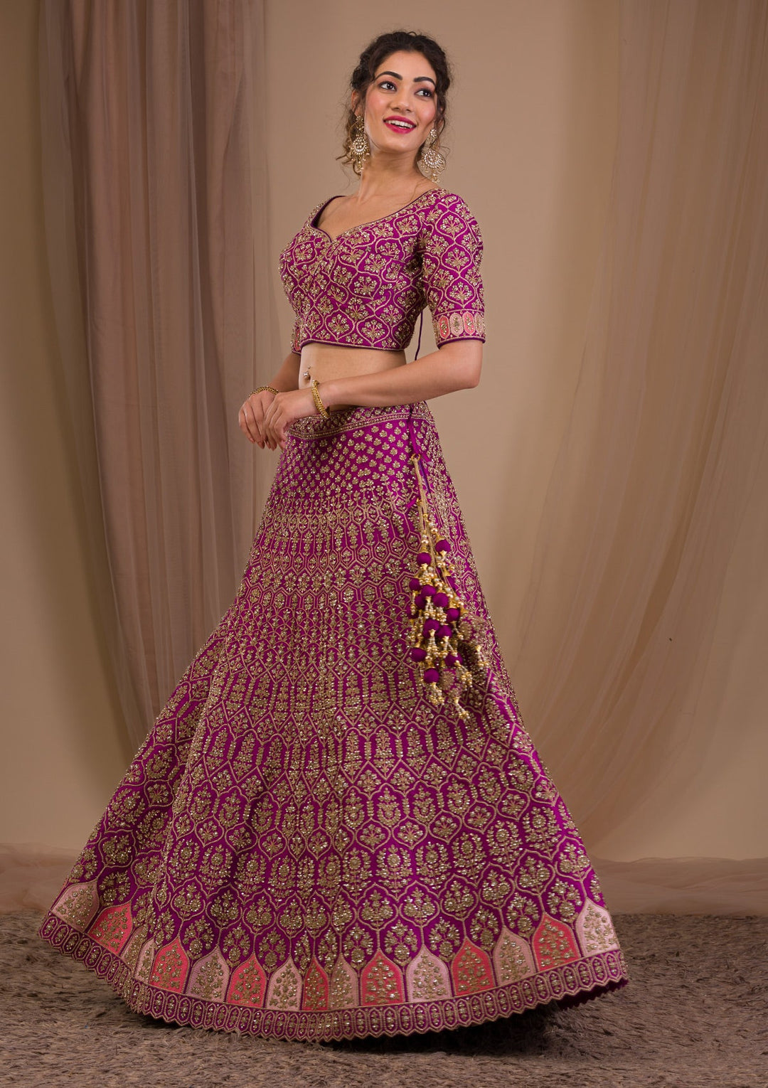 Purple Stonework Raw Silk Readymade Lehenga-Koskii
