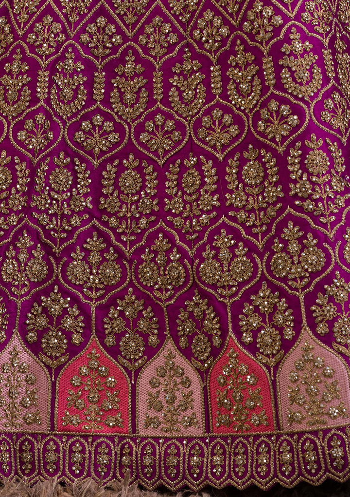 Purple Stonework Raw Silk Readymade Lehenga-Koskii