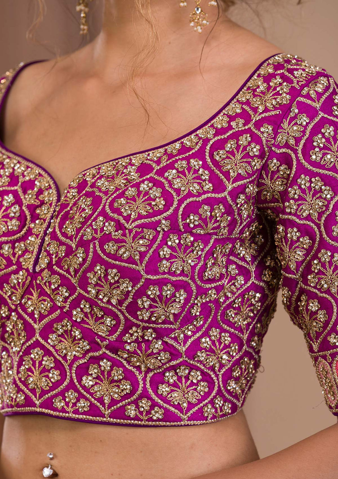 Purple Stonework Raw Silk Readymade Lehenga-Koskii