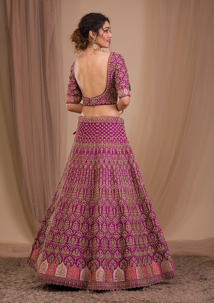 Purple Stonework Raw Silk Readymade Lehenga-Koskii
