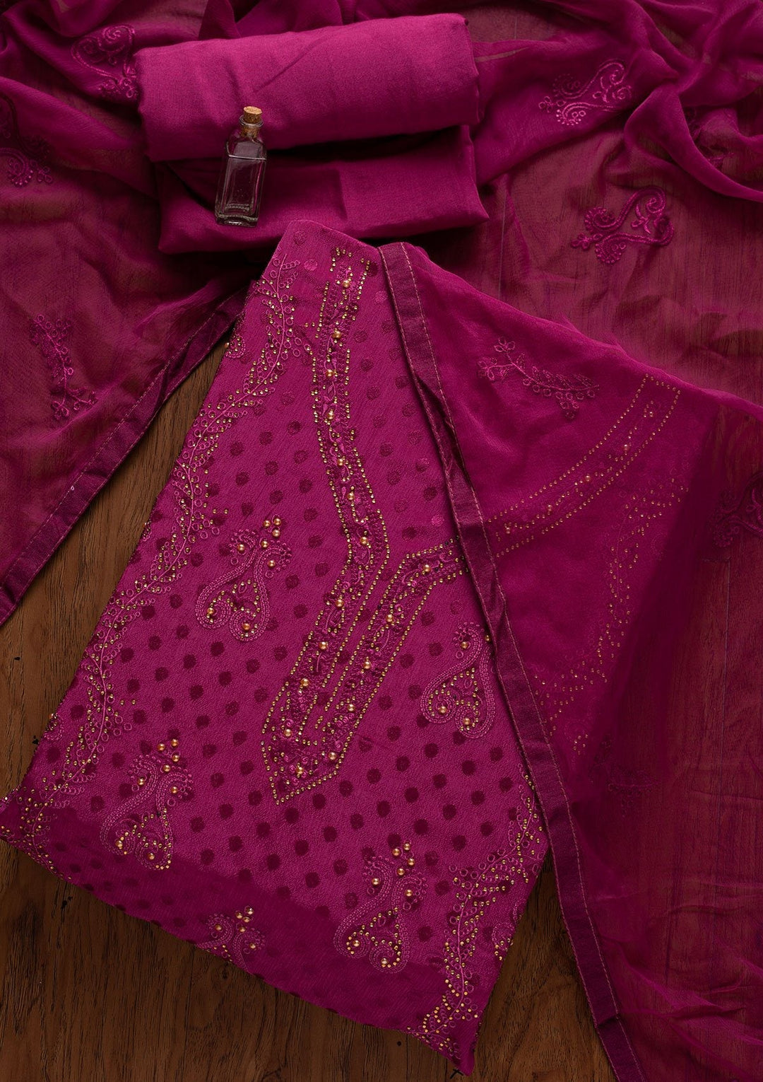 Purple Swarovski Georgette Designer Unstitched Salwar Suit - koskii