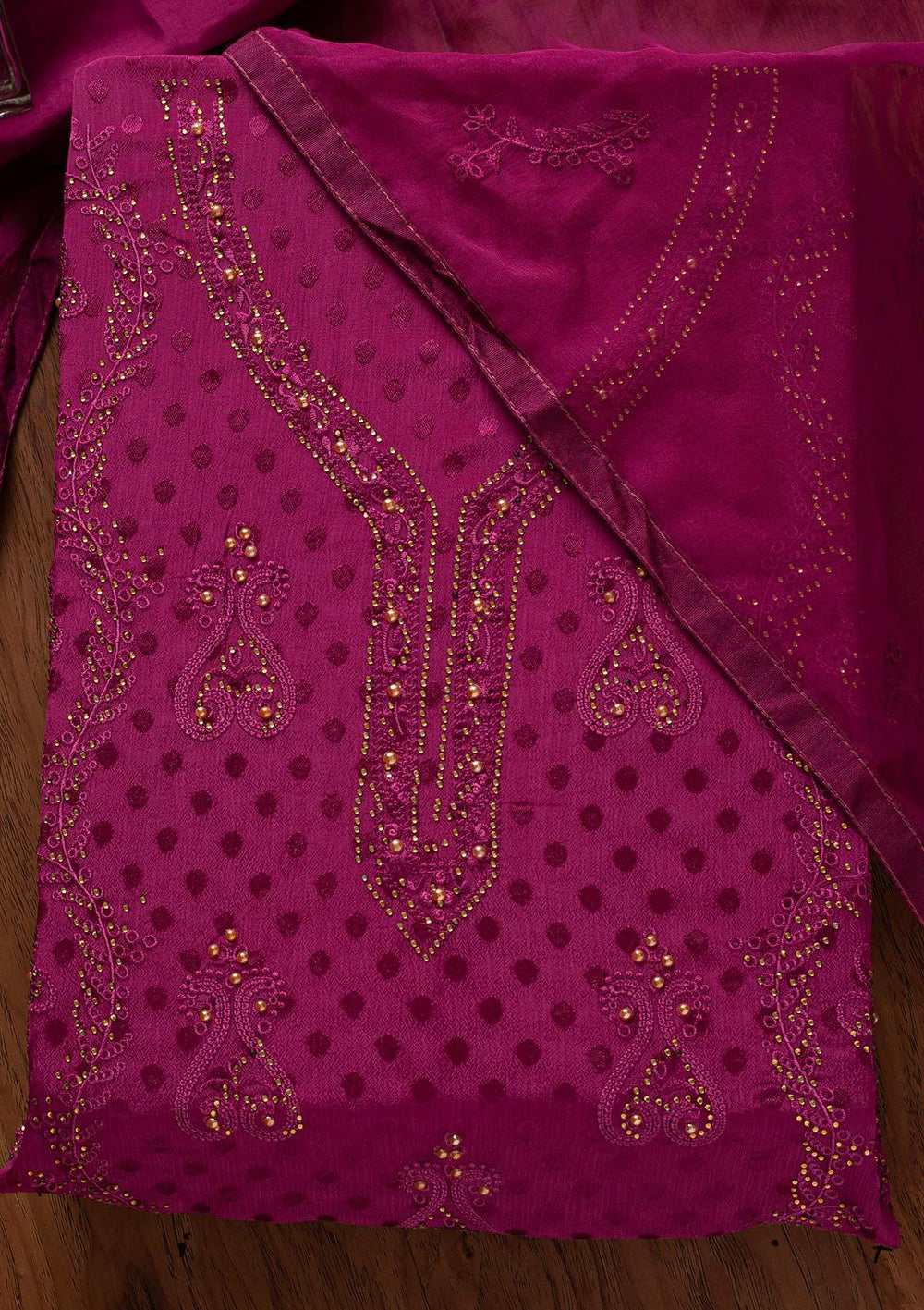 Purple Swarovski Georgette Designer Unstitched Salwar Suit - koskii