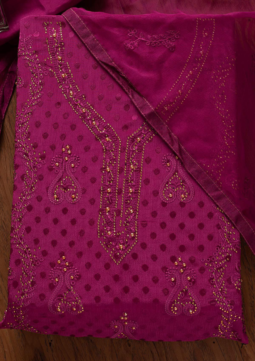 Purple Swarovski Georgette Designer Unstitched Salwar Suit - koskii