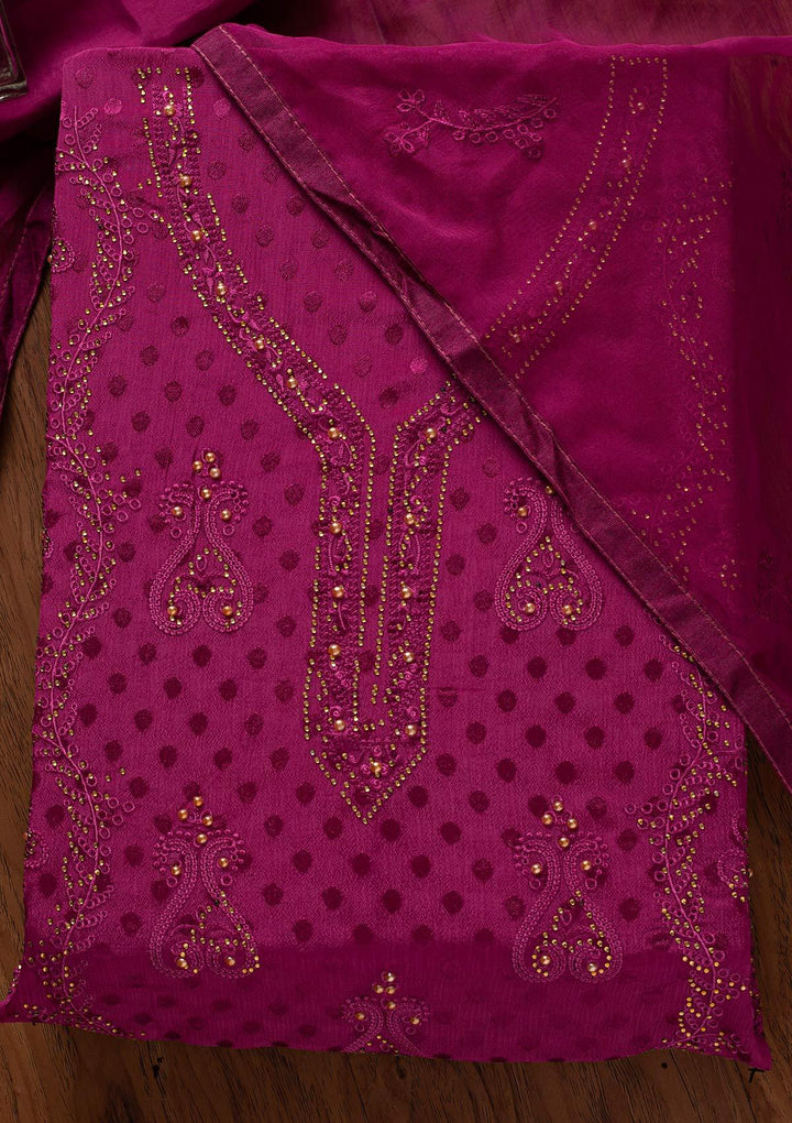 Purple Swarovski Georgette Designer Unstitched Salwar Suit - koskii