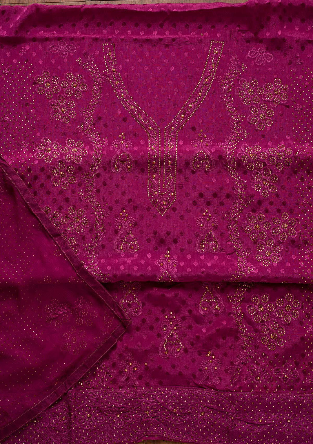 Purple Swarovski Georgette Designer Unstitched Salwar Suit - koskii