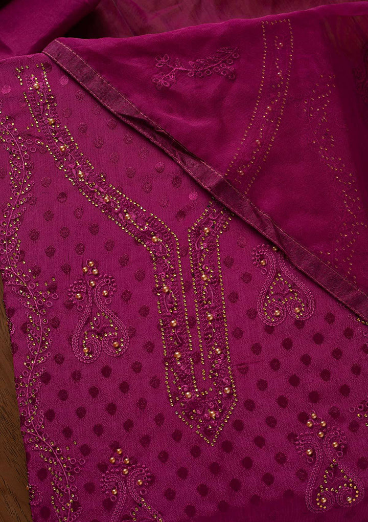 Purple Swarovski Georgette Designer Unstitched Salwar Suit - koskii