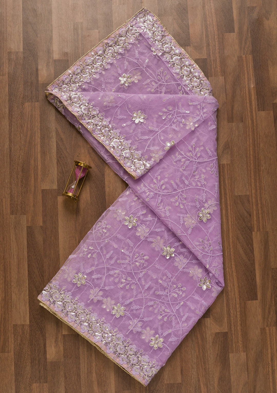 Purple Threadwork Net Dupatta-Koskii