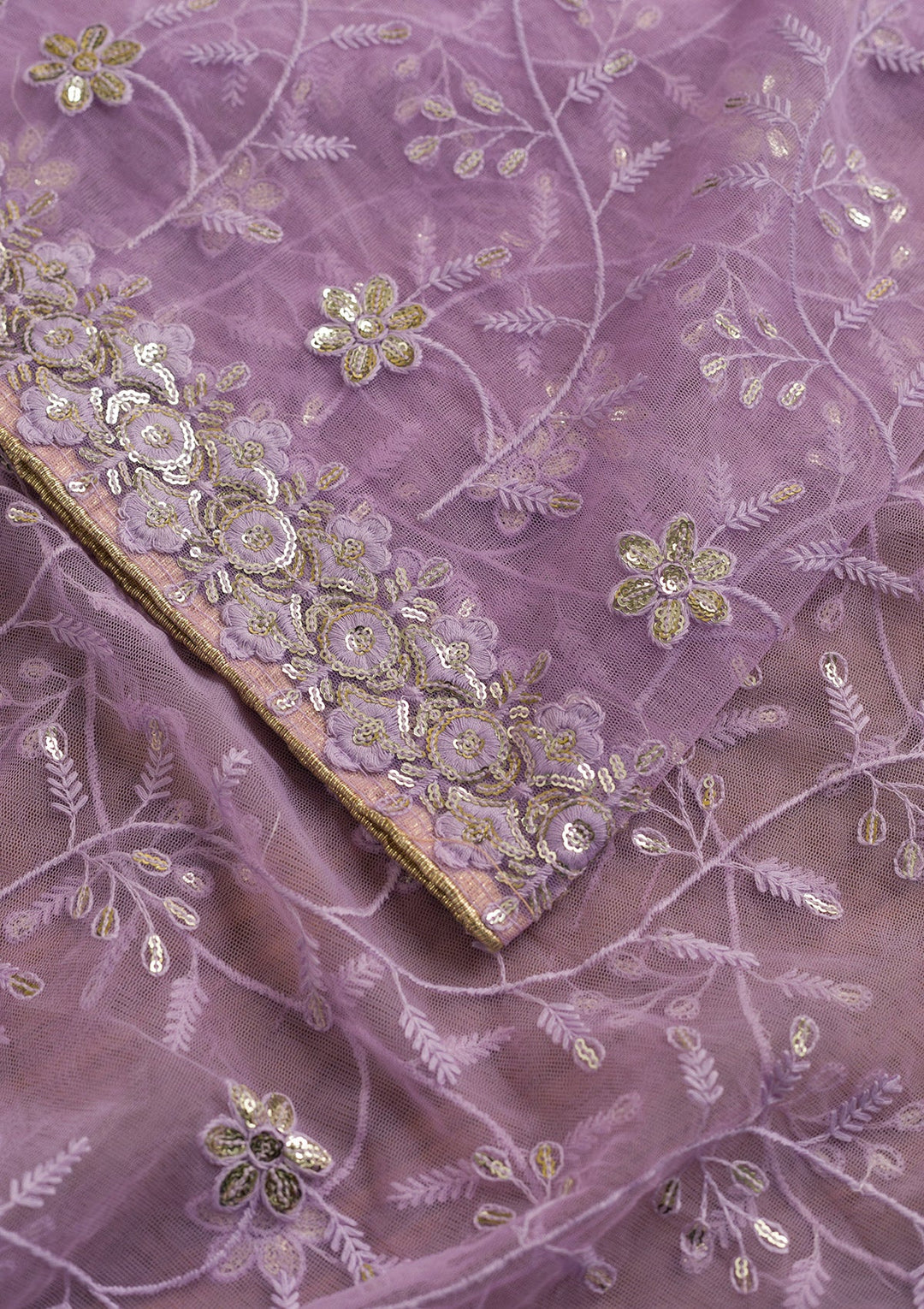 Purple Threadwork Net Dupatta-Koskii