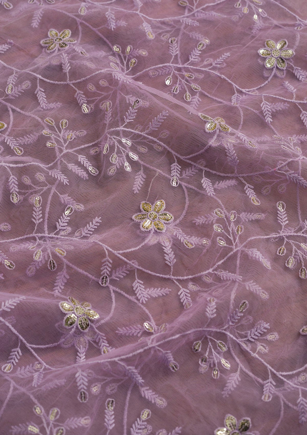 Purple Threadwork Net Dupatta-Koskii