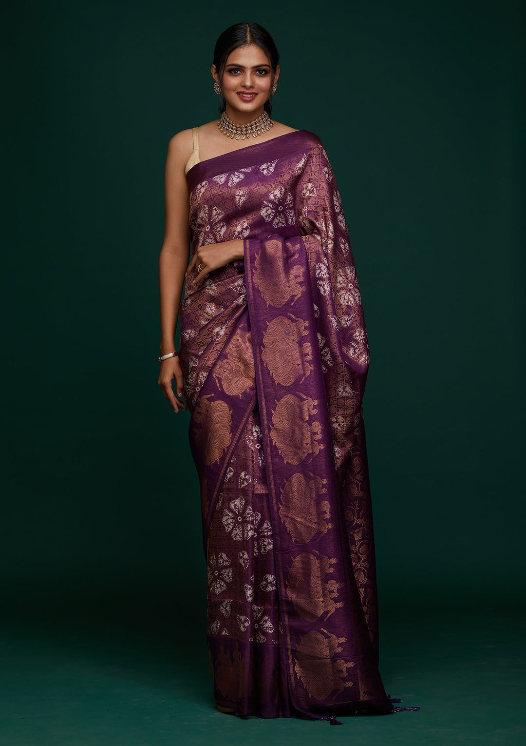 Purple Zariwork Art Silk Designer Saree - Koskii