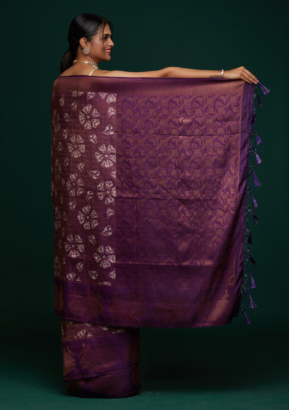 Purple Zariwork Art Silk Designer Saree - Koskii