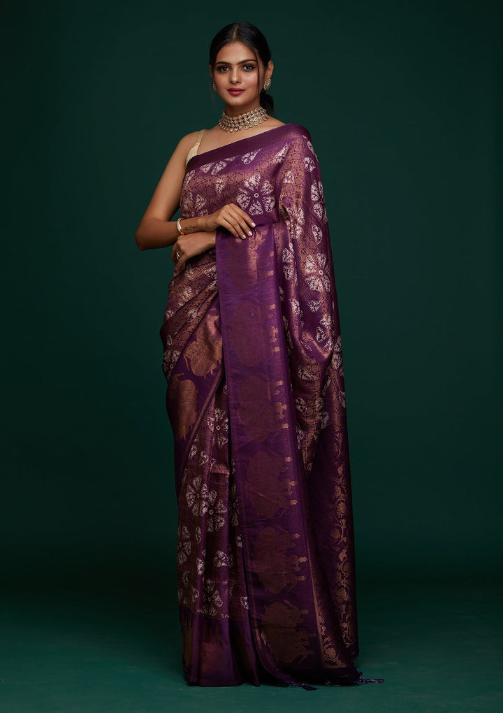 Purple Zariwork Art Silk Designer Saree - Koskii
