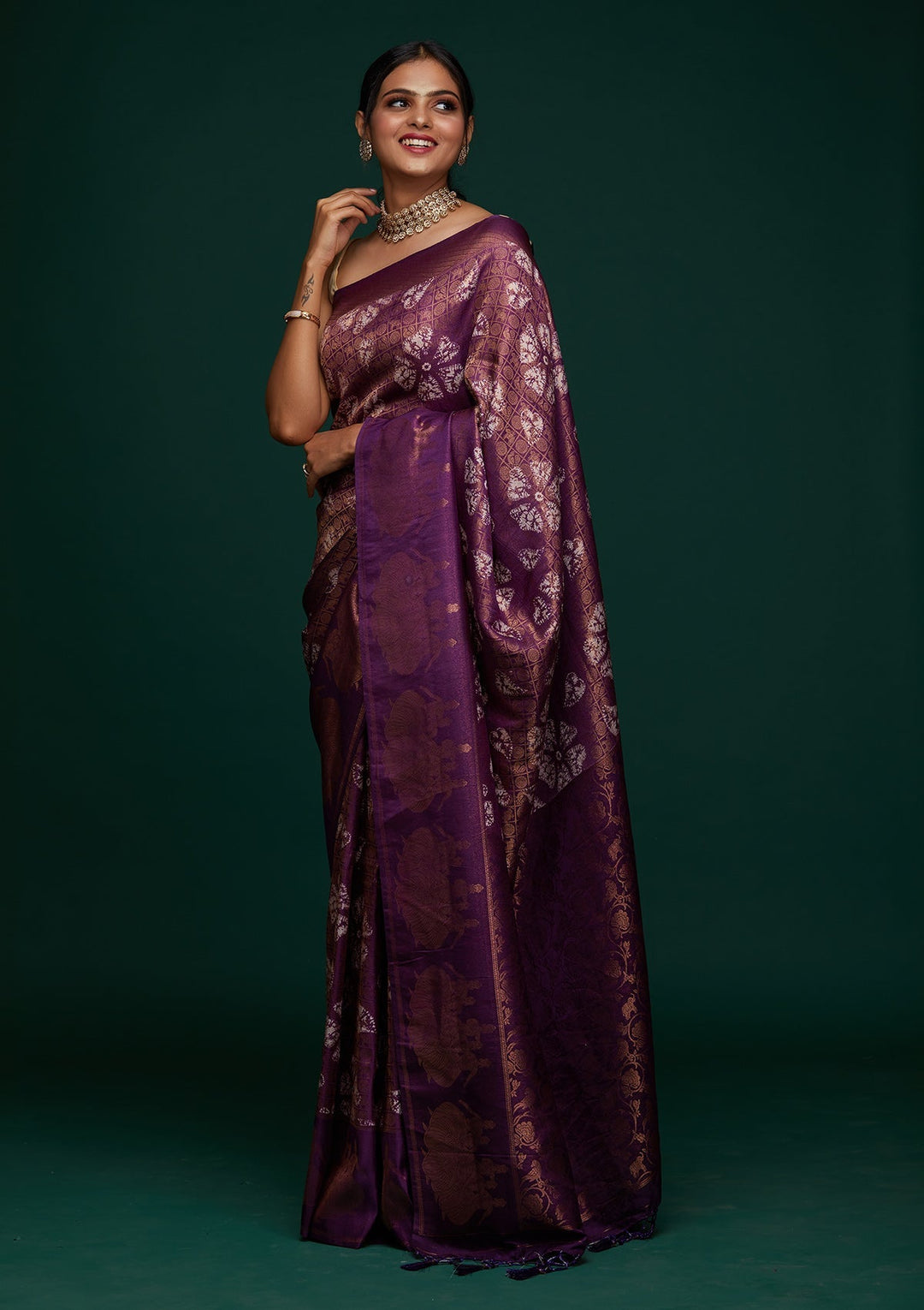 Purple Zariwork Art Silk Designer Saree - Koskii