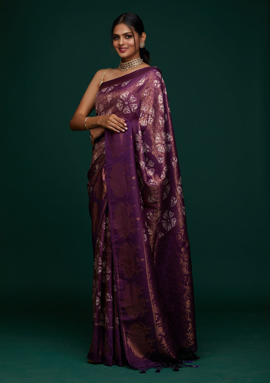 Purple Zariwork Art Silk Designer Saree - Koskii