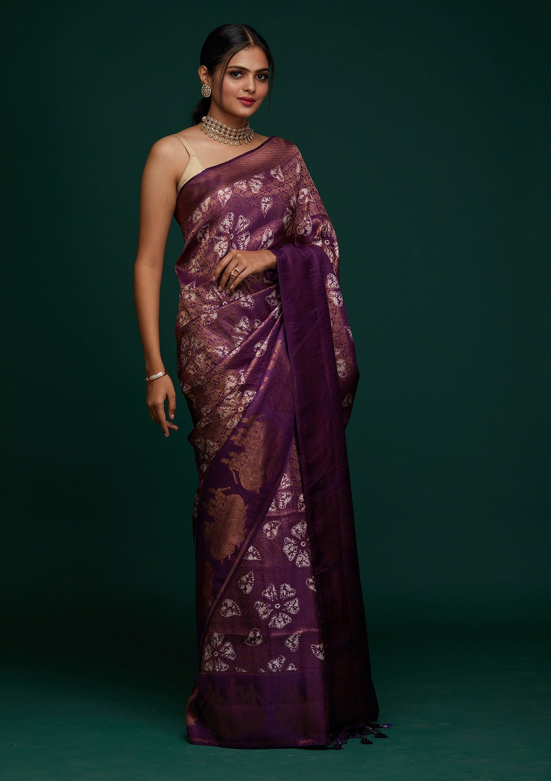 Purple Zariwork Art Silk Designer Saree - Koskii