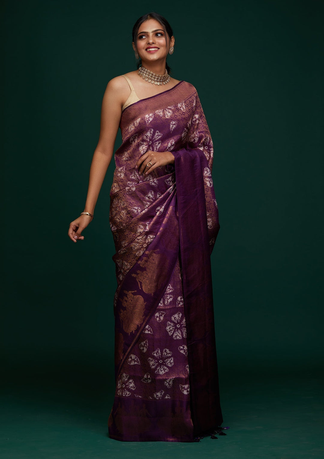 Purple Zariwork Art Silk Designer Saree - Koskii