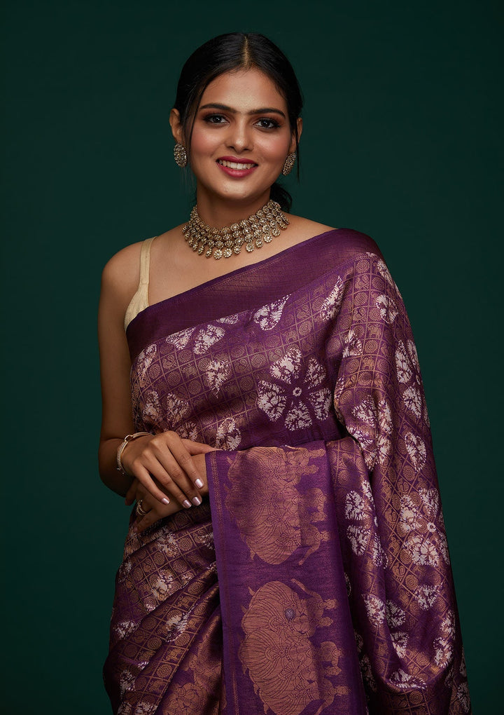 Purple Zariwork Art Silk Designer Saree - Koskii