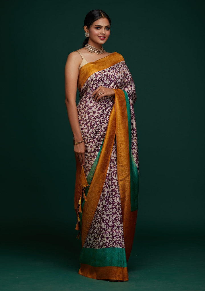 Purple Zariwork Art Silk Designer Saree - Koskii
