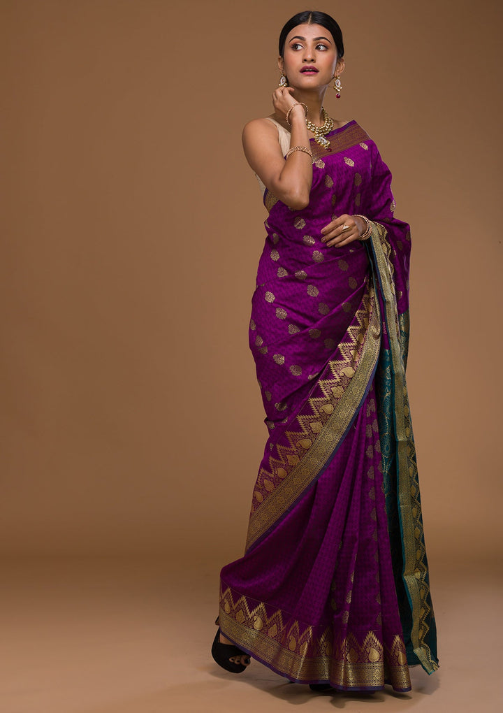 Purple Zariwork Art Silk Saree-Koskii