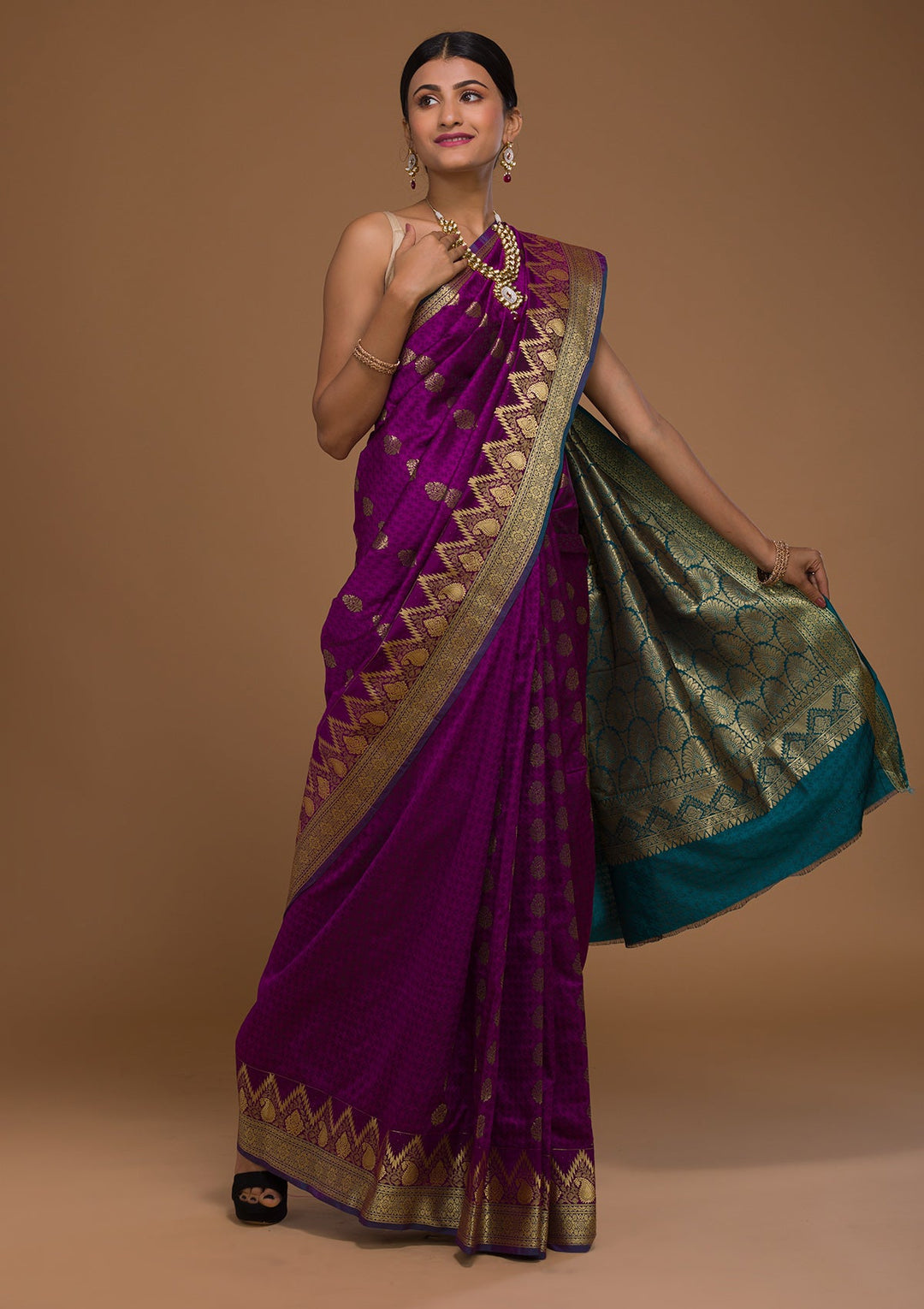 Purple Zariwork Art Silk Saree-Koskii