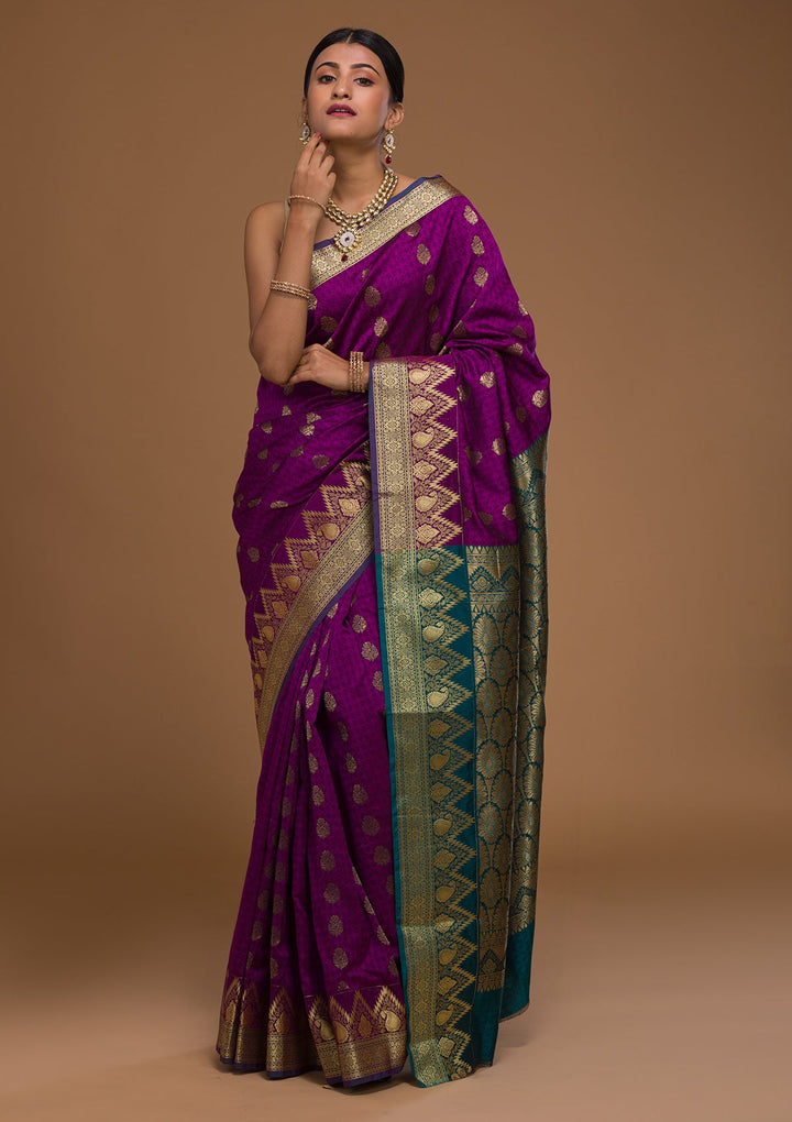 Purple Zariwork Art Silk Saree-Koskii
