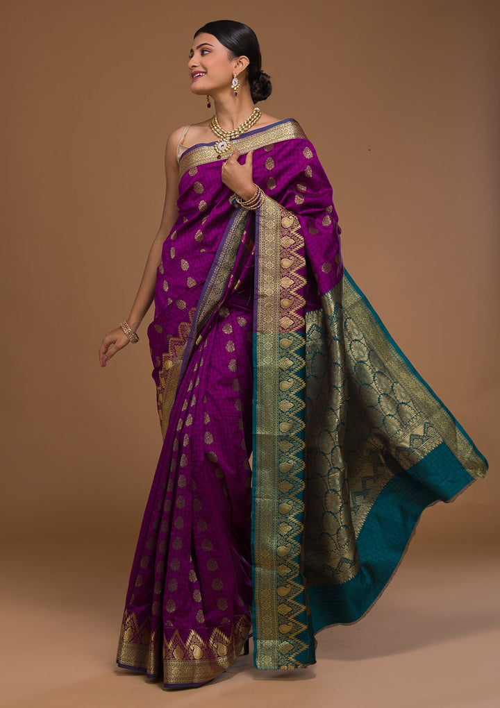 Purple Zariwork Art Silk Saree-Koskii