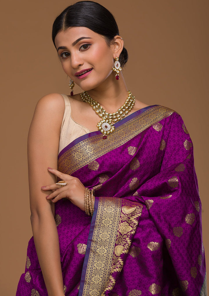 Purple Zariwork Art Silk Saree-Koskii