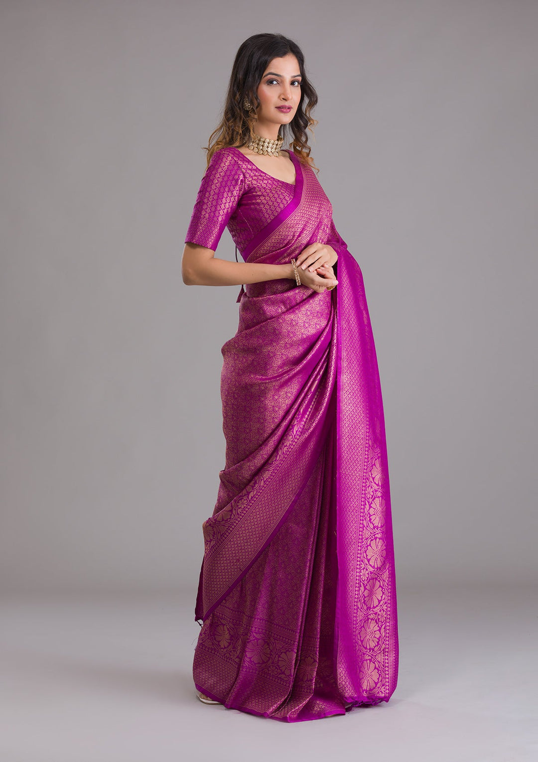 Purple Zariwork Art Silk Saree-Koskii