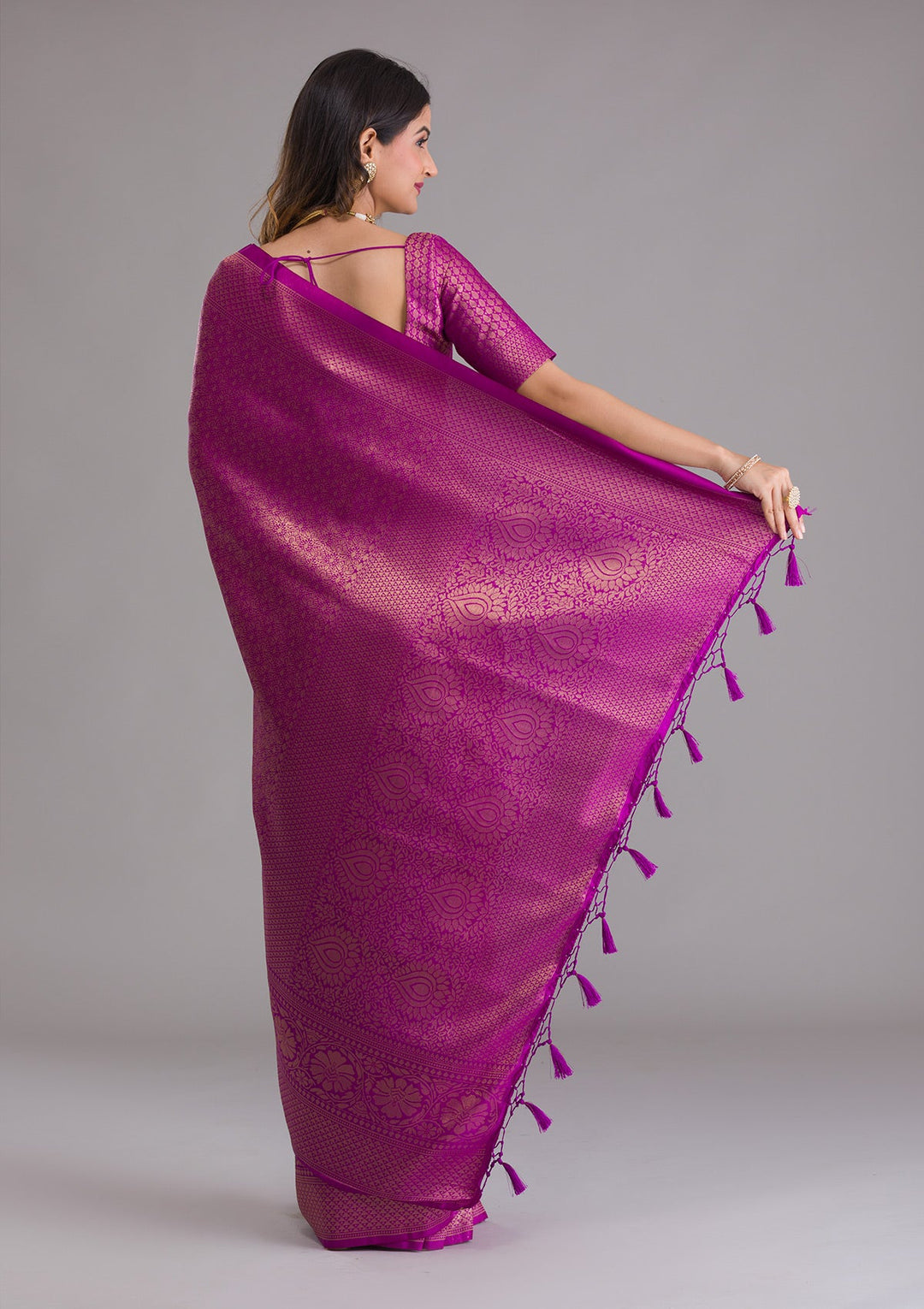 Purple Zariwork Art Silk Saree-Koskii