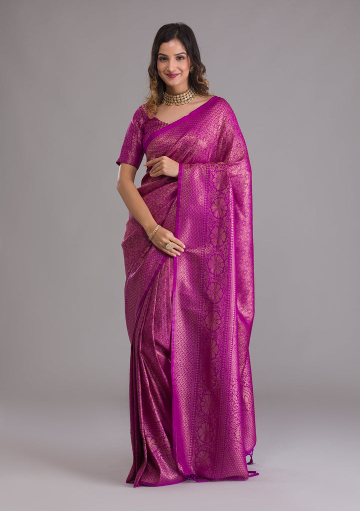 Purple Zariwork Art Silk Saree-Koskii